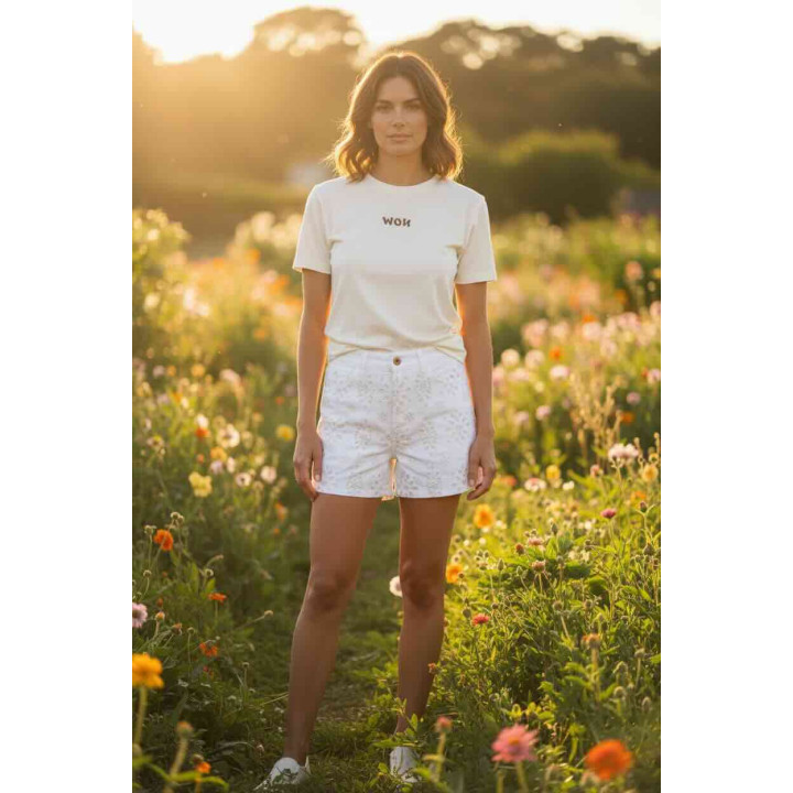 Short mujer con bordados en beige mujer